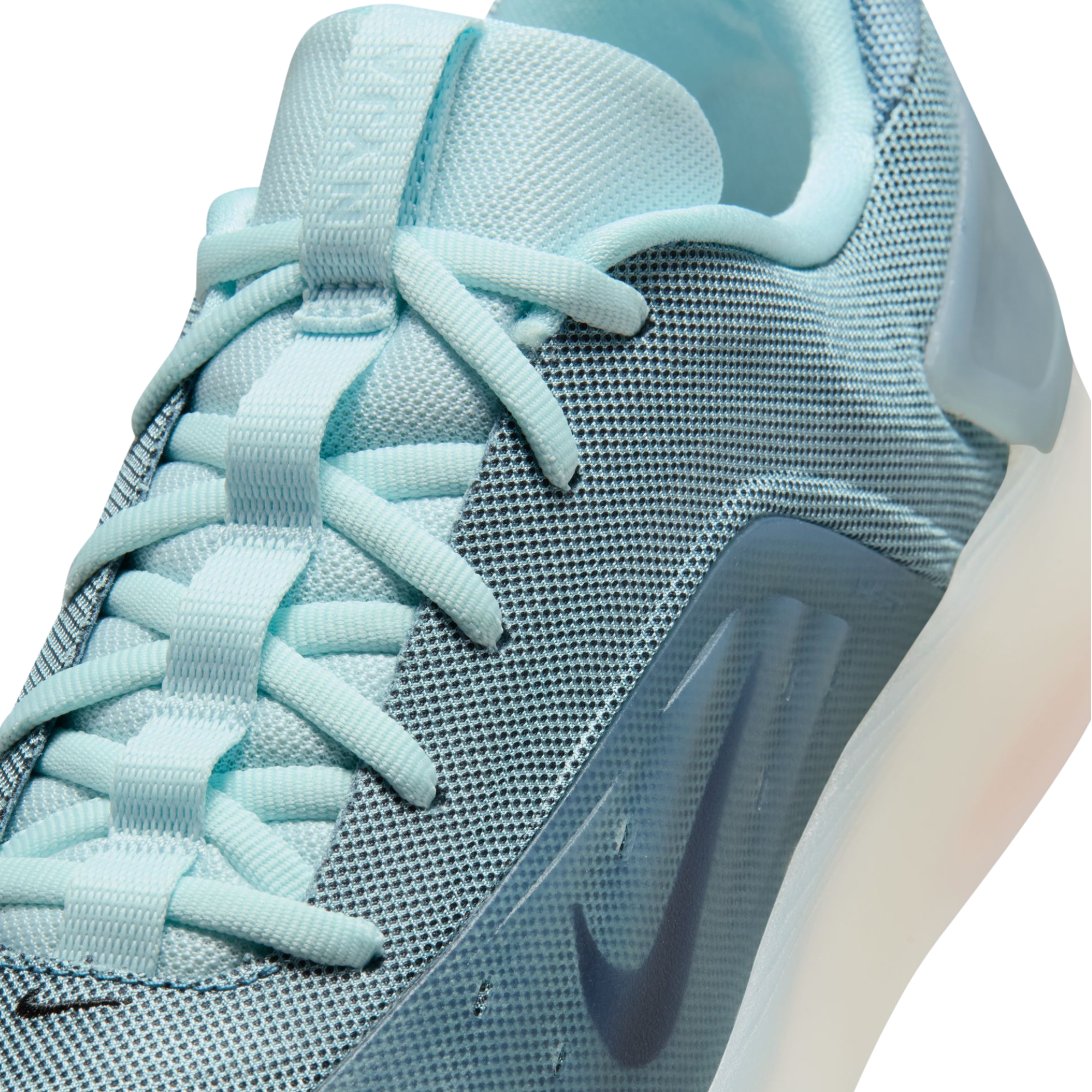 Blue nike sb zoom nyjah 4 skateboard sneaker with a white sole on a white background