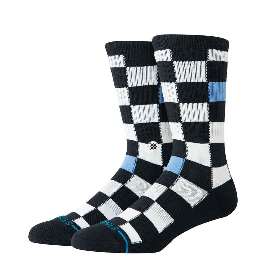 black, white & blue stance checkerboard crew socks