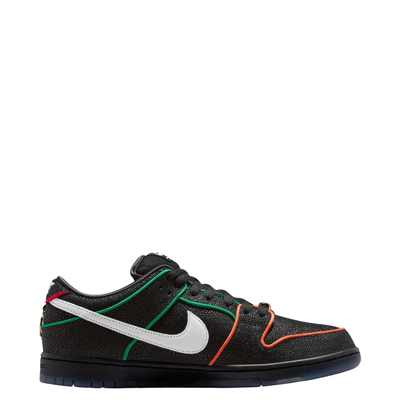Black NIKE SB dunk low bronx girls skate sneaker with colorful accents on a white background