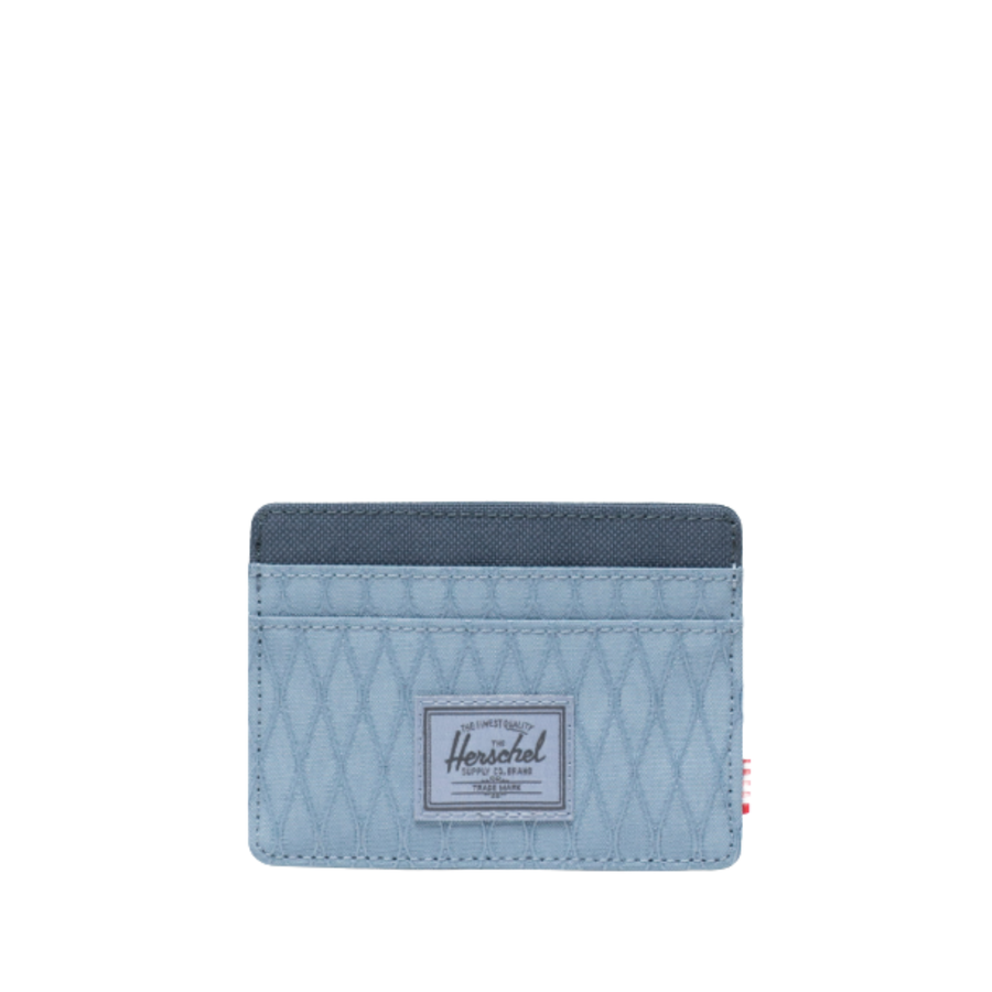 2 tone blue herschel charlie front pocket card wallet on a white background
