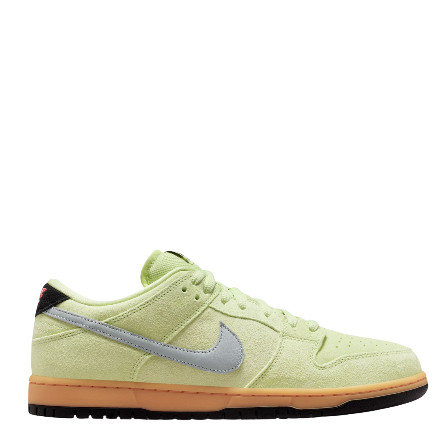 Light green nike sb verdugo mountains nike sb dunk low sneaker with a gray swoosh logo on a white background