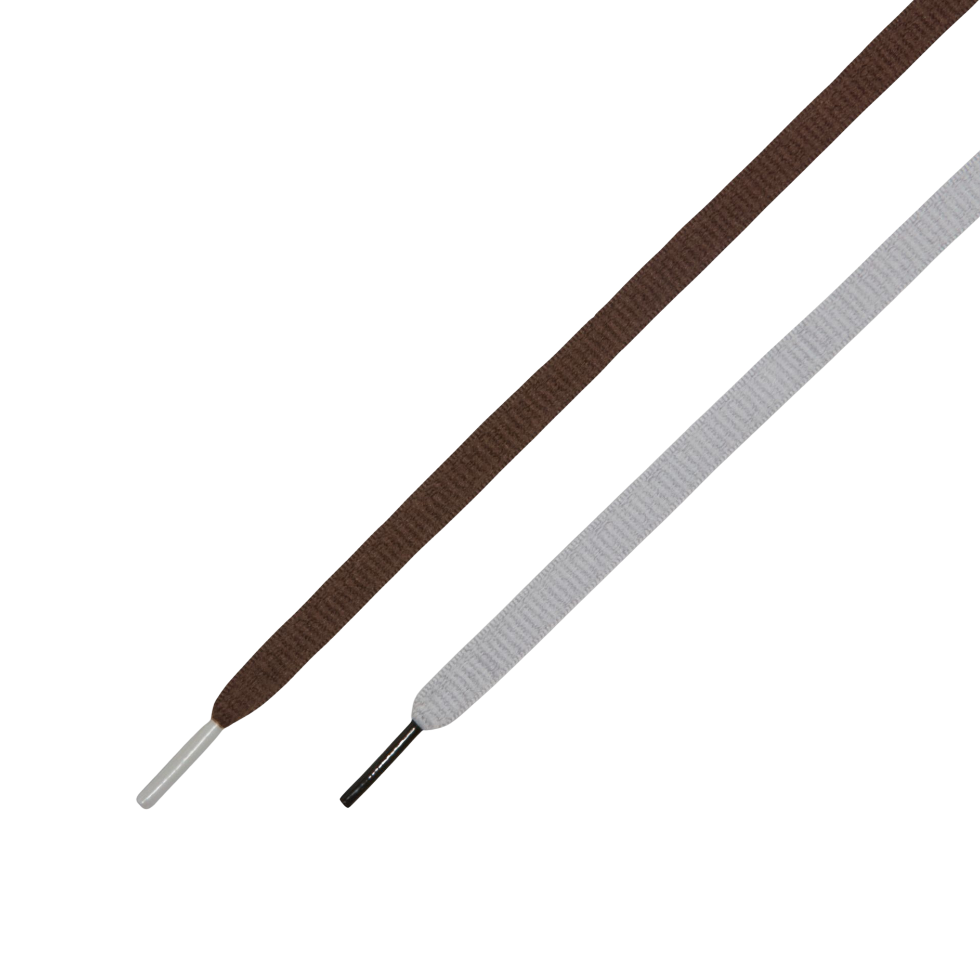 Brown and white shoelaces on a white background