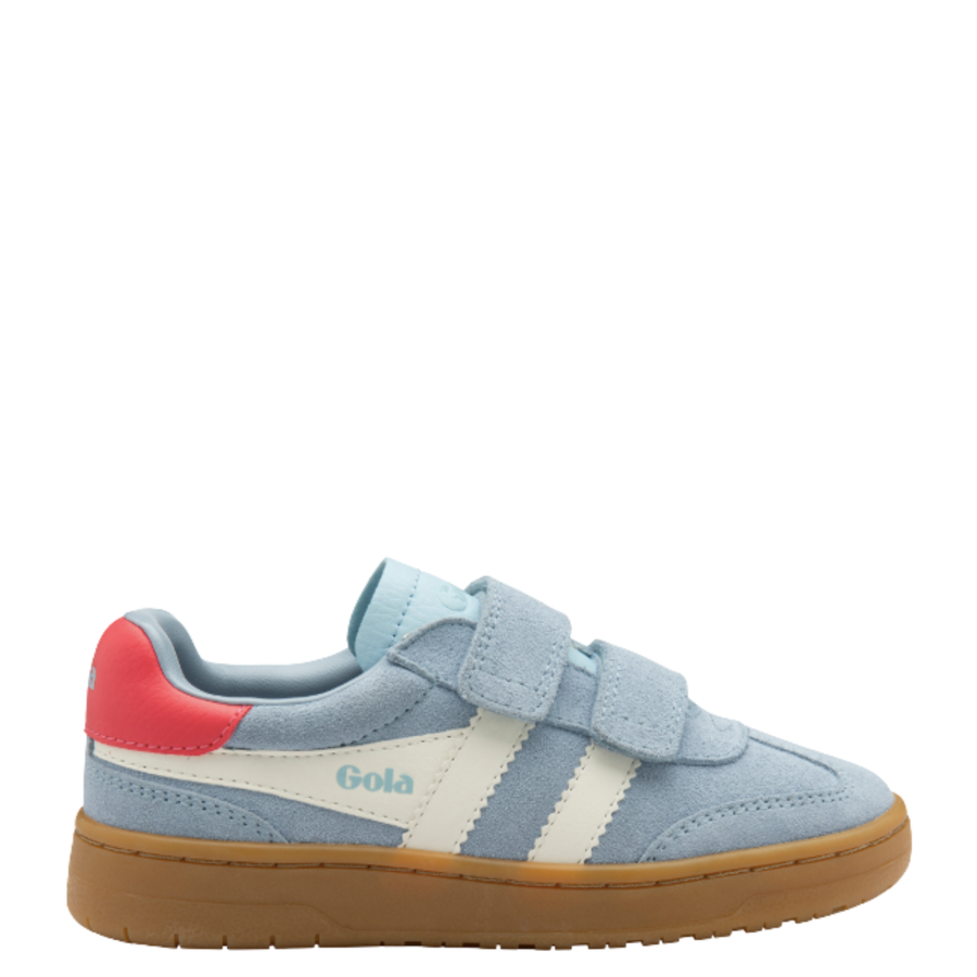 blue gola kids viper with velcro straps and a gum bottom on a white background