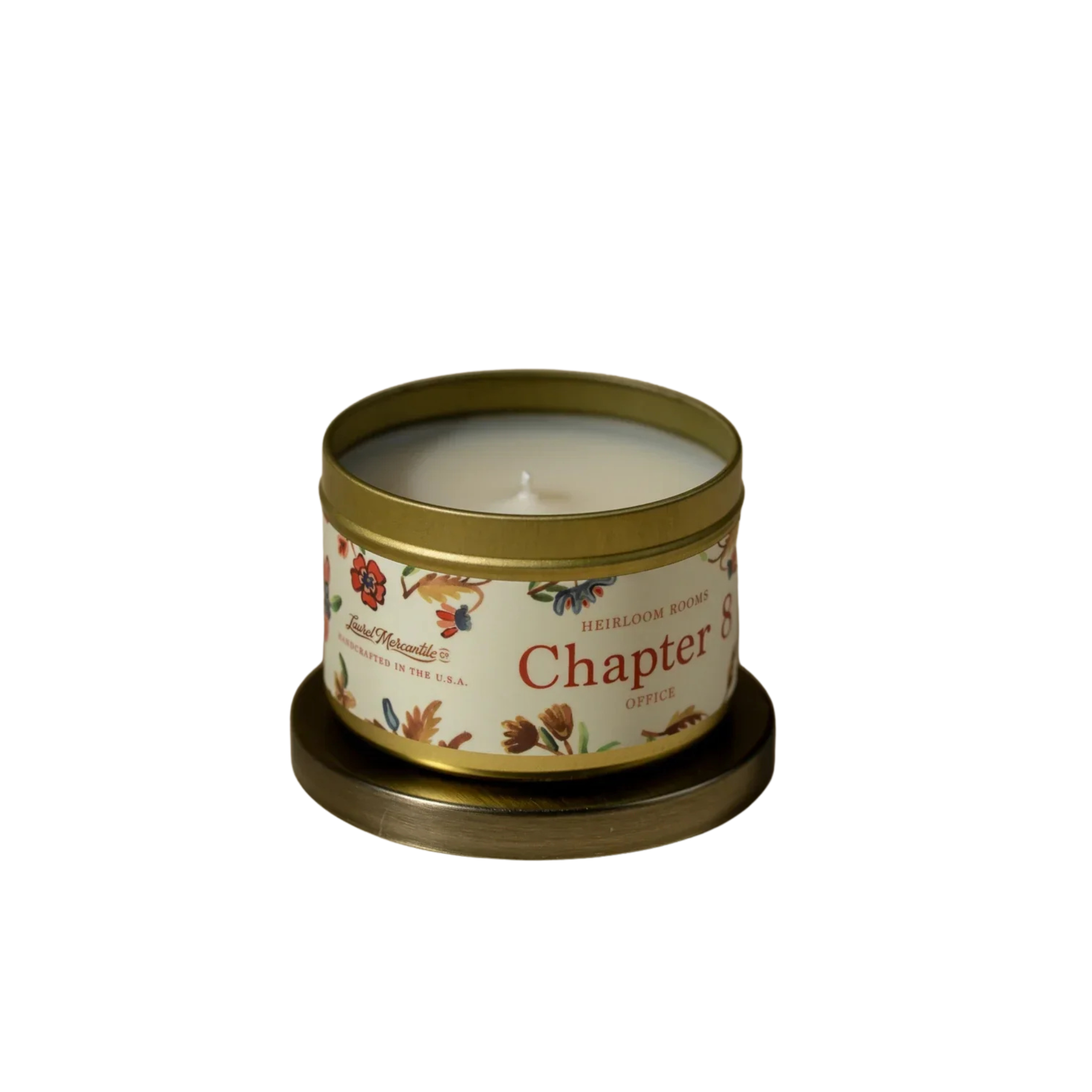 scent library by laurel merchantile Candle with chapter 8 label on a white background
