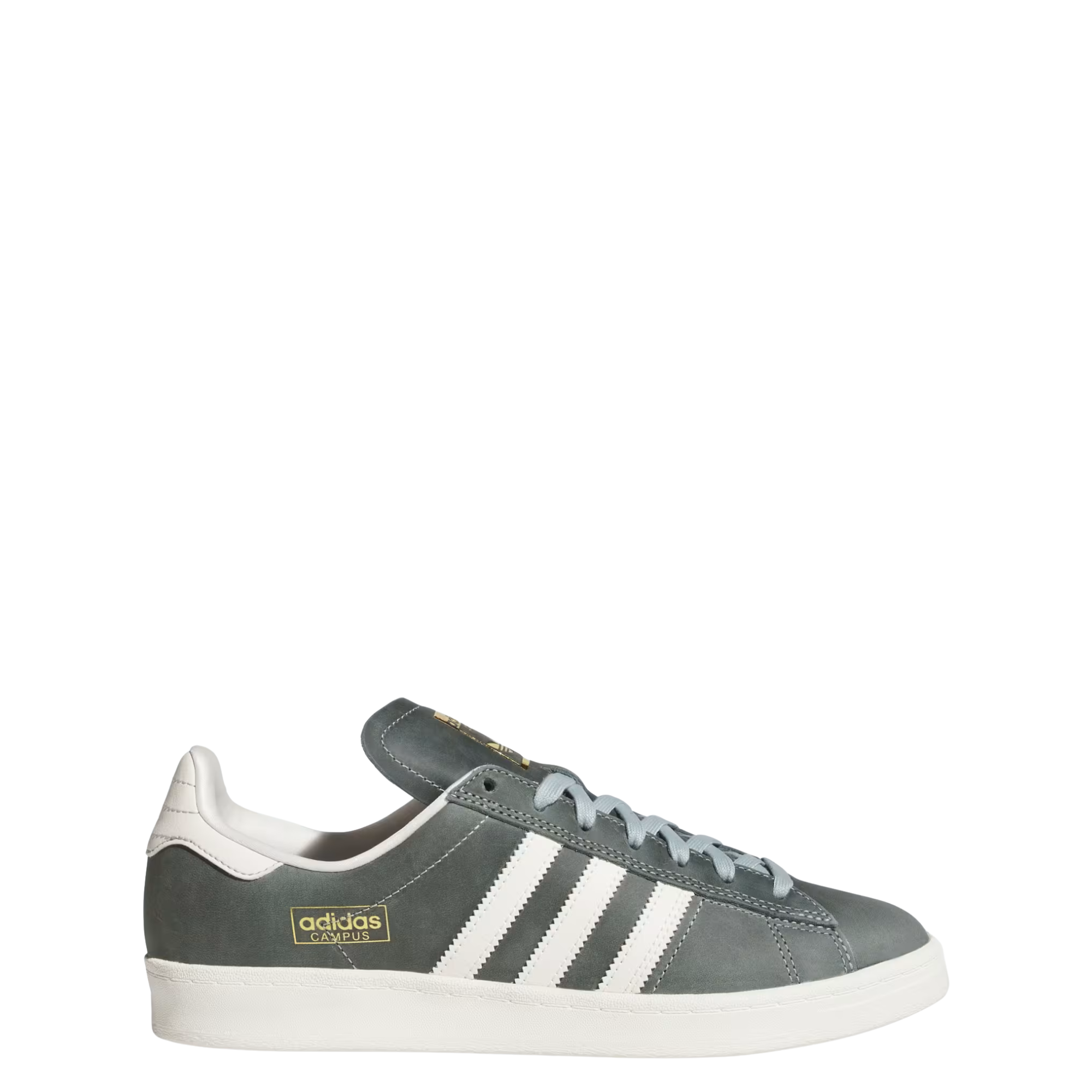 Green Adidas women's campus adv sneaker with white stripes on a white background