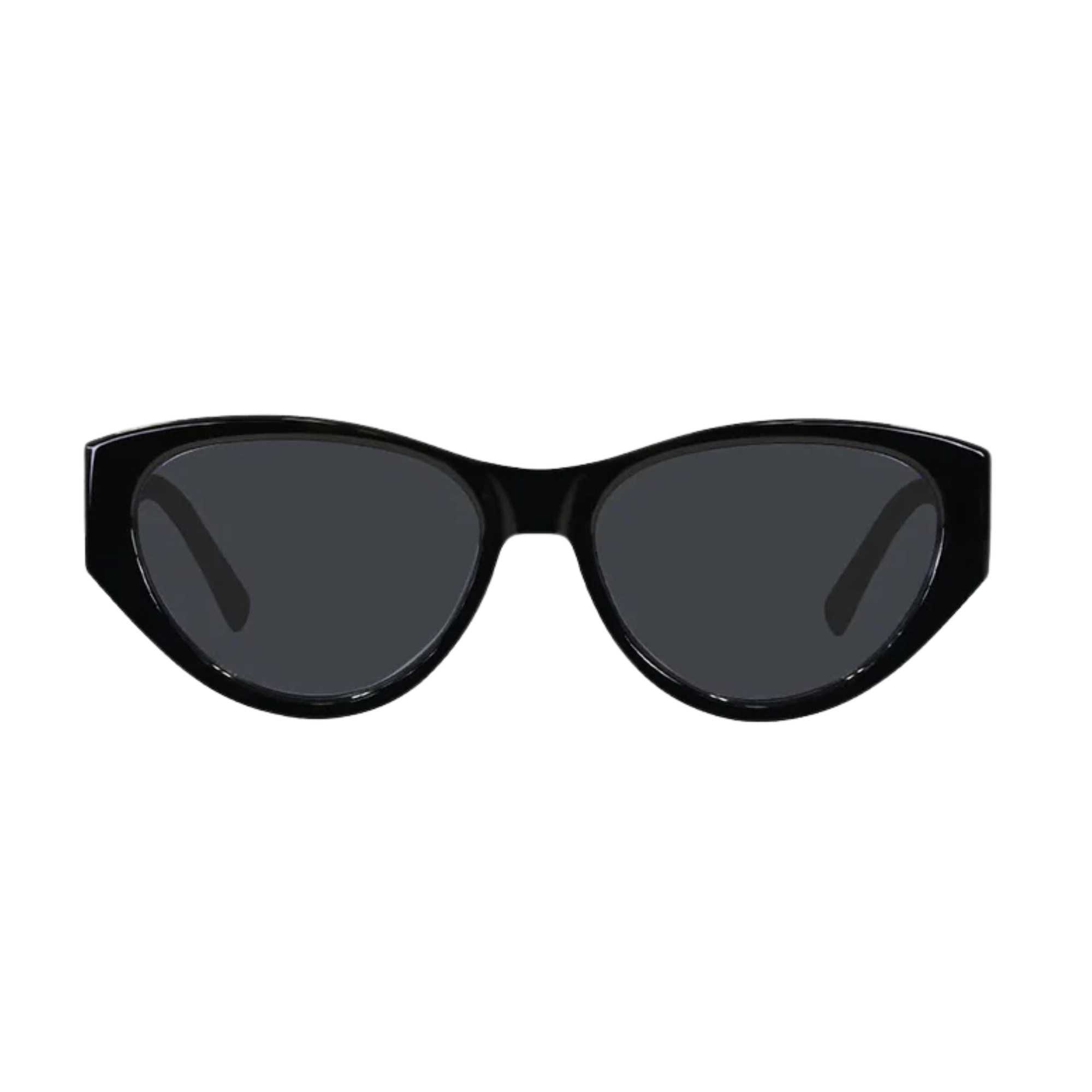 Black carve usa eyewear lulu sunglasses with dark gray lenses, shown from the front on a solid white background.