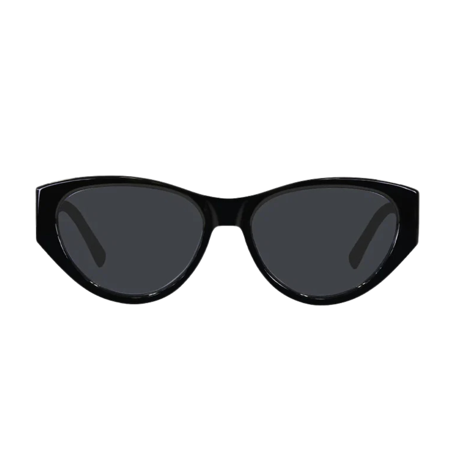 Black carve usa eyewear lulu sunglasses with dark gray lenses, shown from the front on a solid white background.
