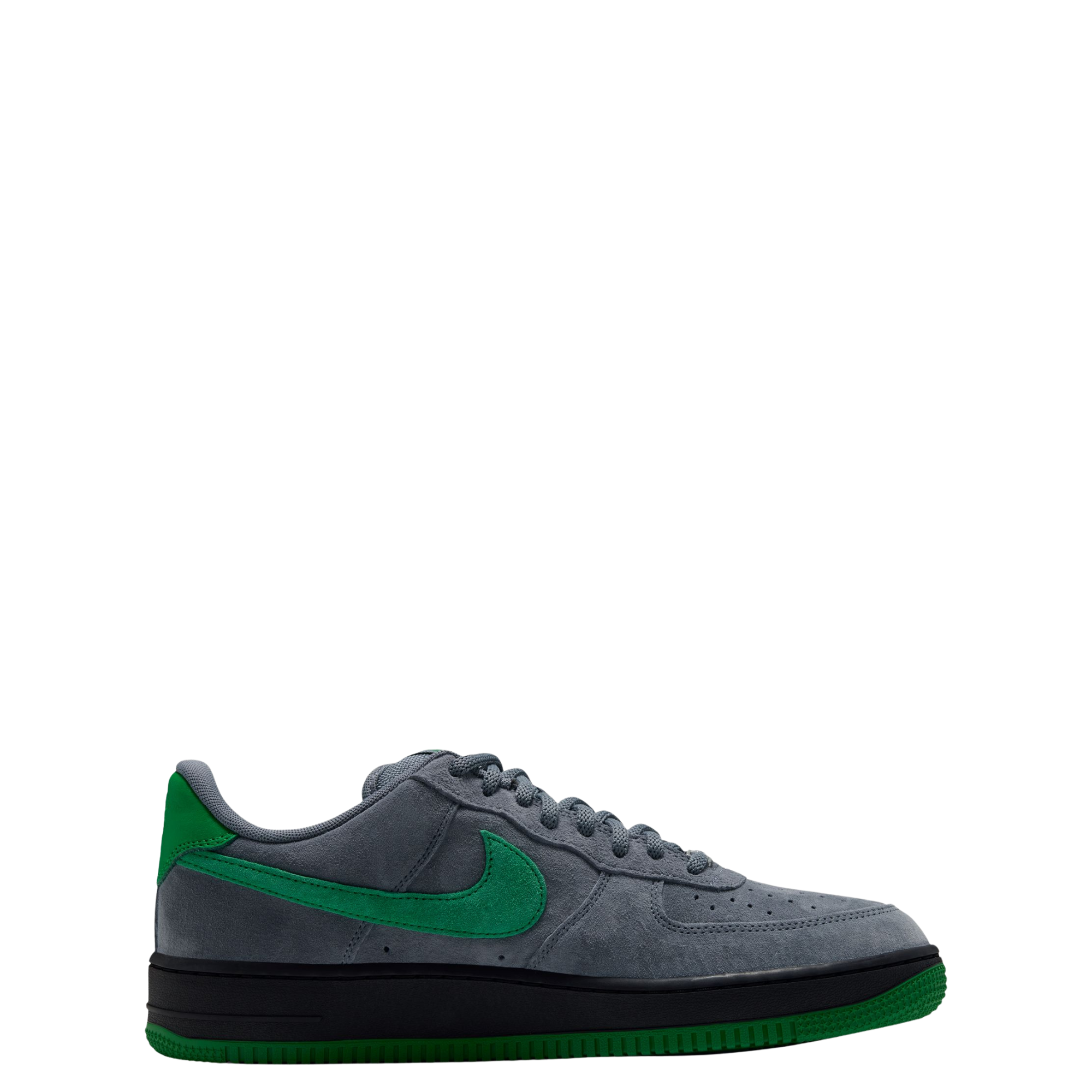 grey nike sb x nocturnal air force 1 with green swoosh and black and green sole on a white background