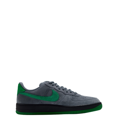 grey nike sb x nocturnal air force 1 with green swoosh and black and green sole on a white background