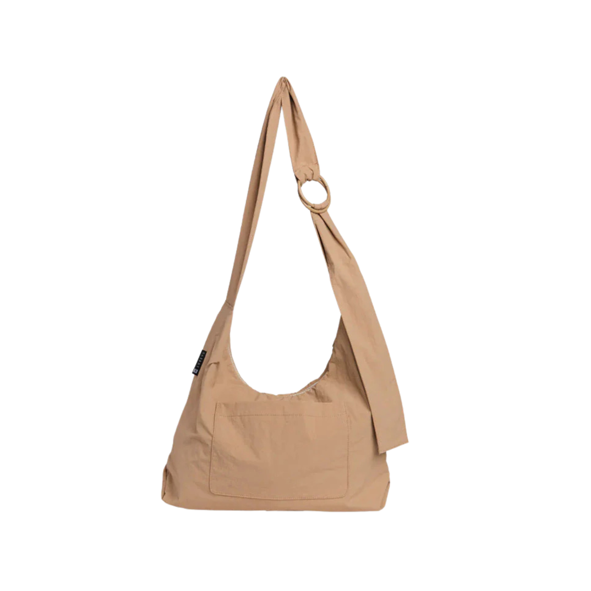 Beige thread slouchy shoulder bag on a white background