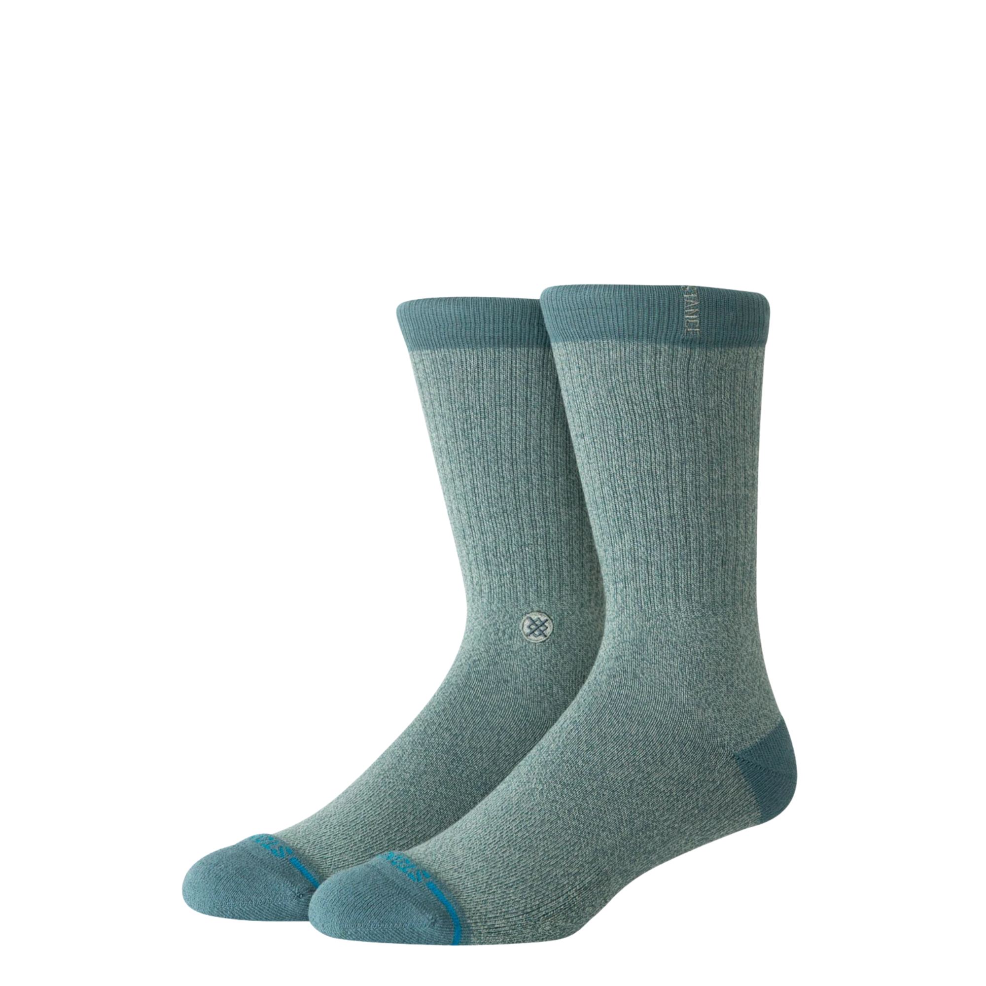green stance butter blend crew socks on a white background