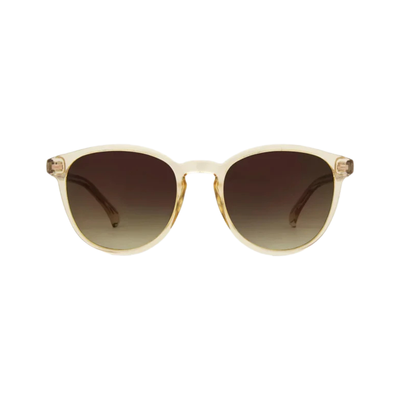 carve usa eyewear oslo sunglasses with translucent cream frames and dark brown gradient lenses, shown against a plain white background.