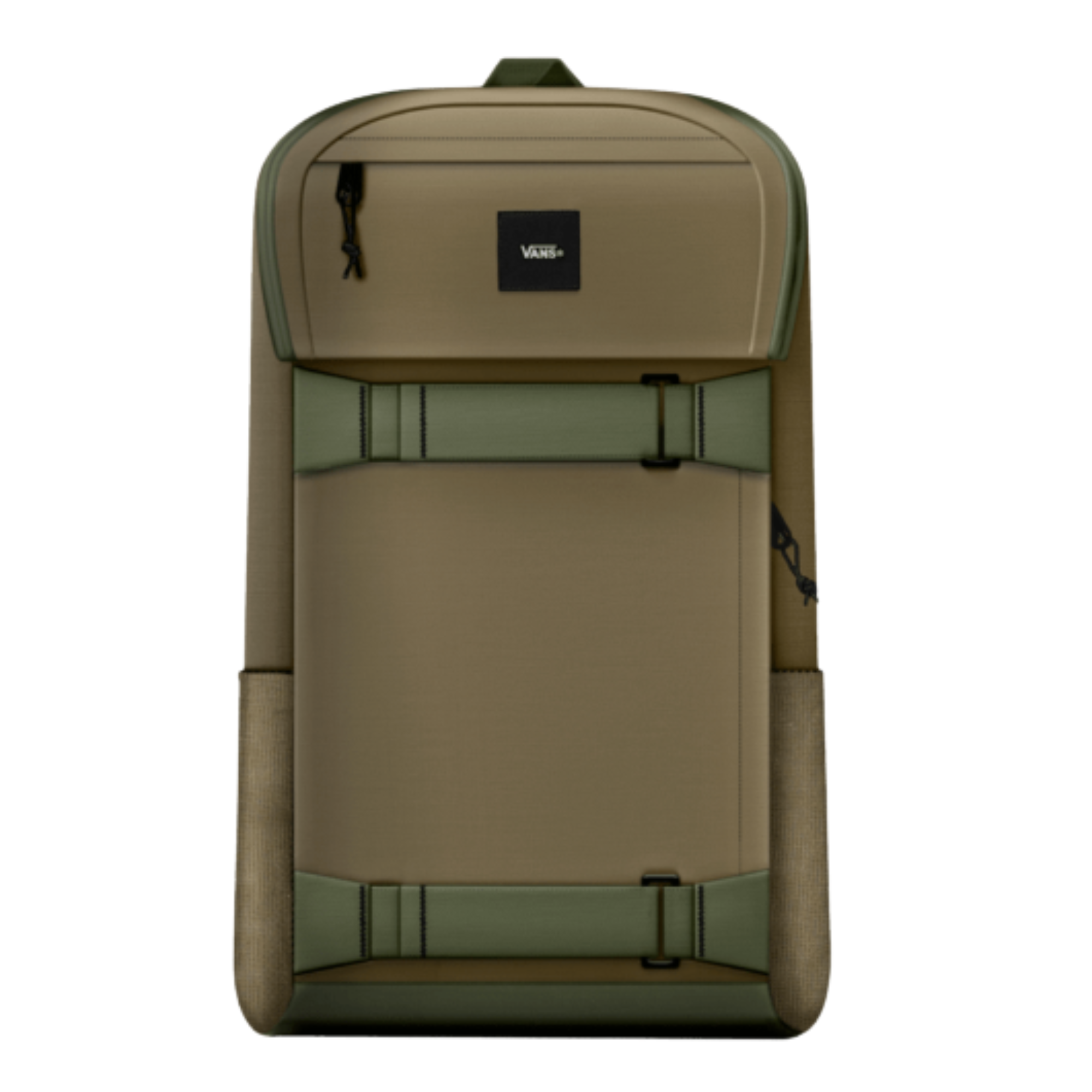 olive brown vans obstacle skateboard backpack on a white background