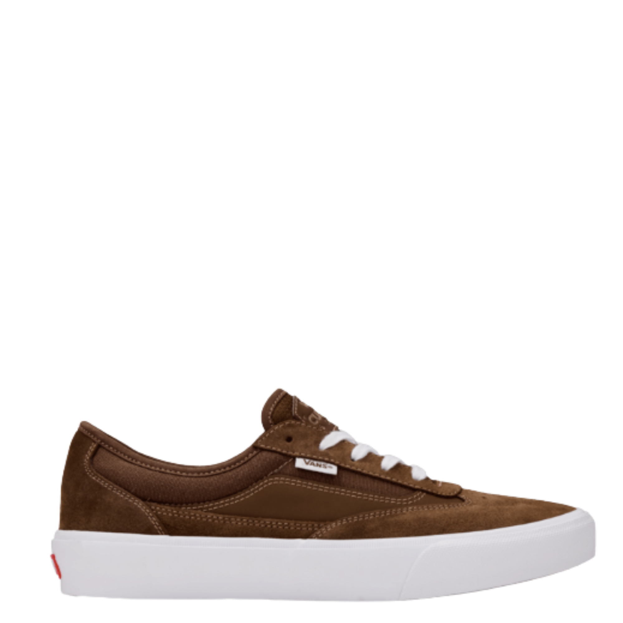Brown curren caples vans skateboard sneaker with white sole on a white background