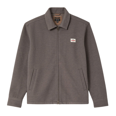 brown grey brixton trademark zip flannel jacket on a white background