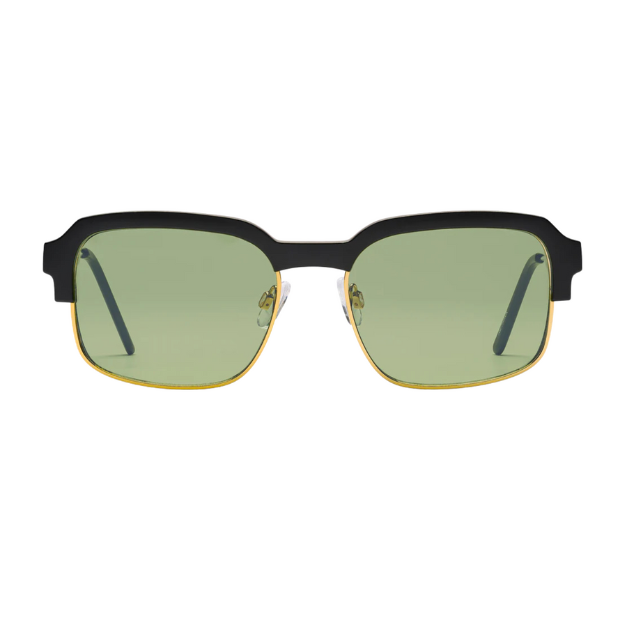 black and gold spitfire rethink sunglasses with mint green lenses