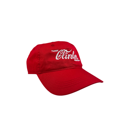 Red cap with white think clinton mississippi text on a white background