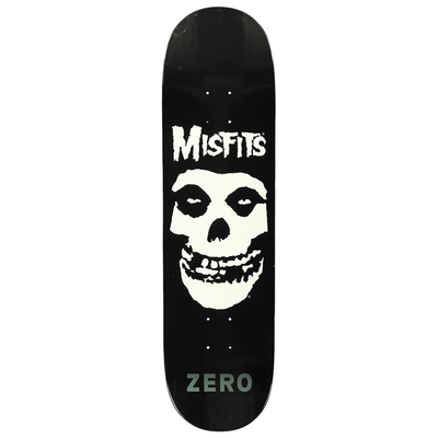 ZERO Skateboard deck with a skull design and 'Misfits' text on a black background