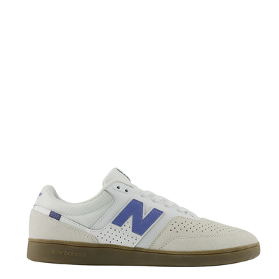 Off White New Balance Numeric 508 skateboard sneaker with blue 'N' logo on a white background