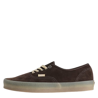 dark brown vans authentic sneaker with a crepe sole on a white background