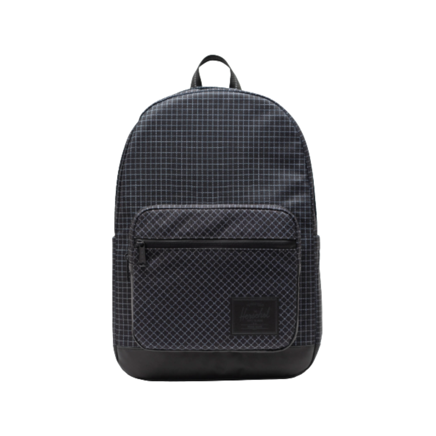 black grid pattern on a herschel pop quiz backpack on a white background
