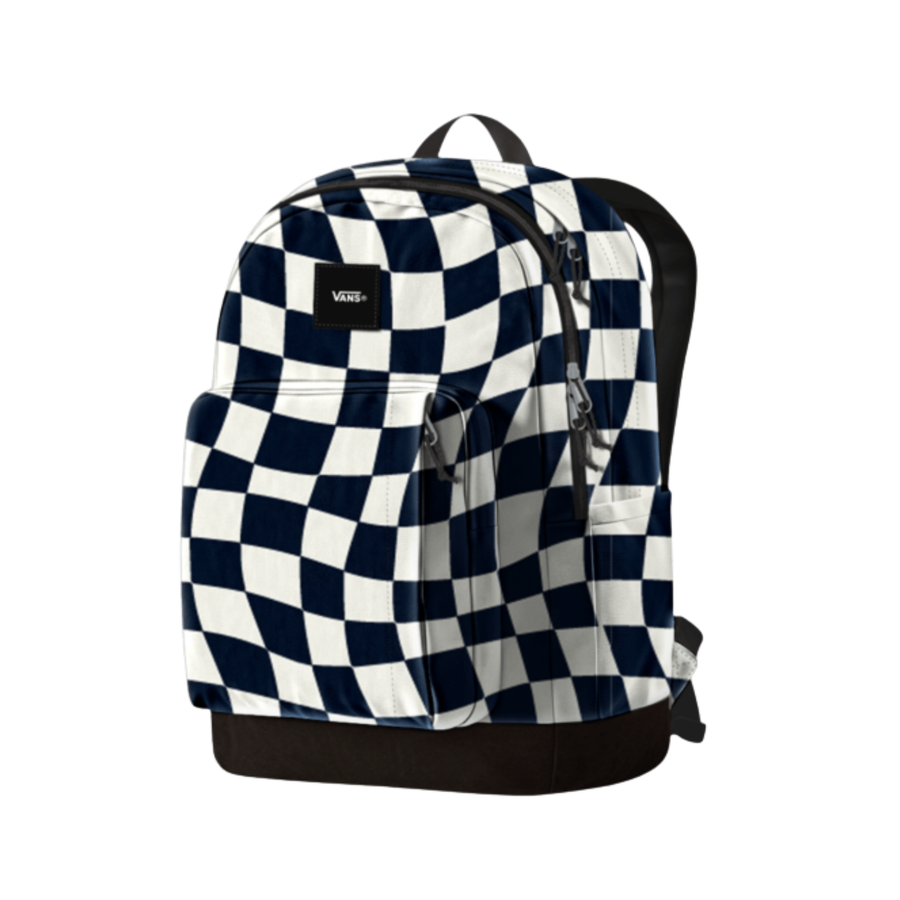 Checkered backpack with Vans logo on a white background