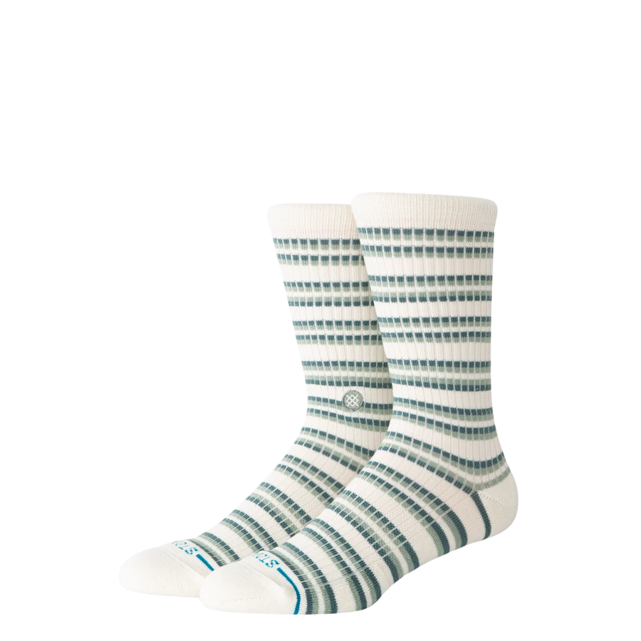 GREEN AND WHITE STRIPE RIBBED STANCE CREW SOCK ON A WHITE BACKGROUND