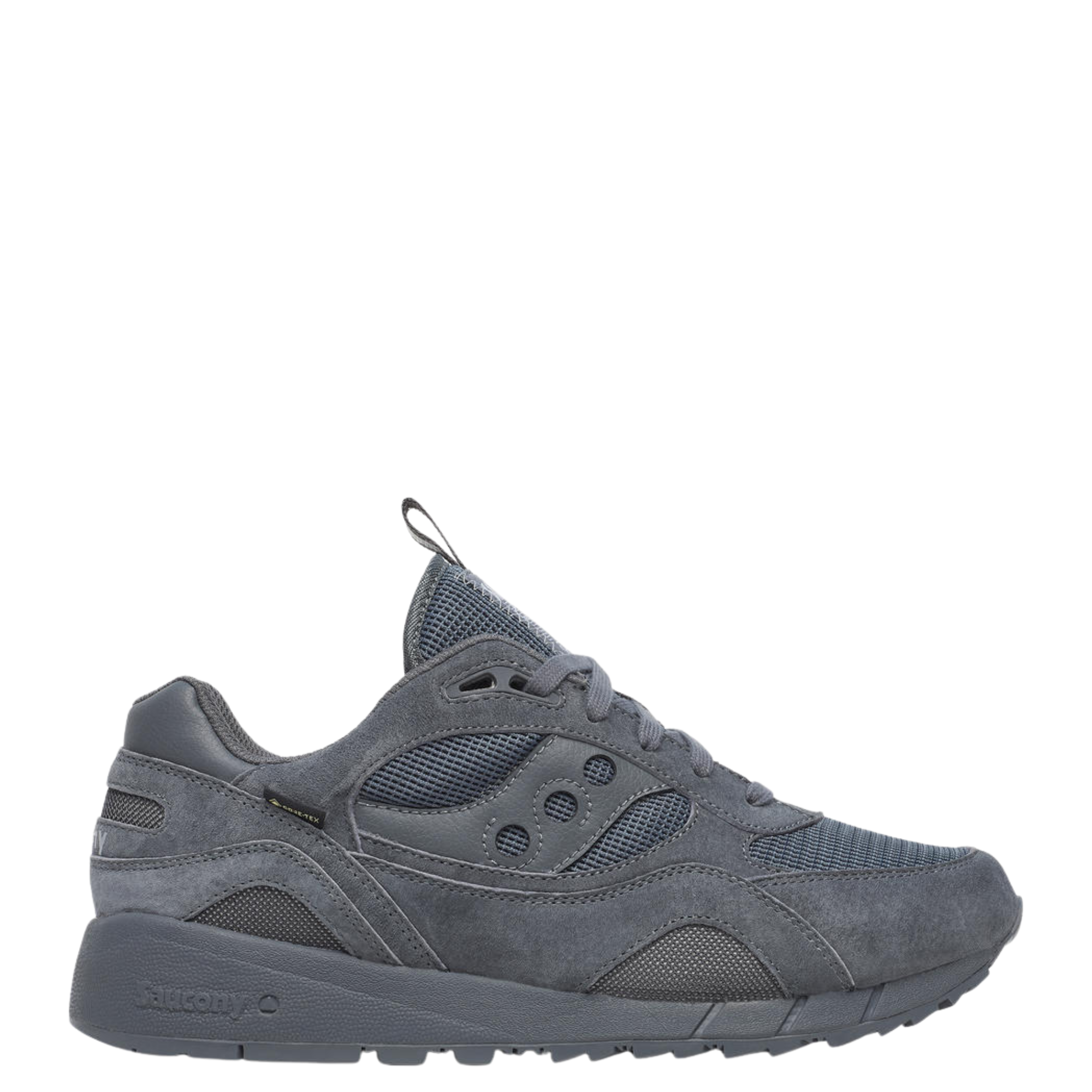all Gray men's saucony shadow 6000 sneaker with gore-tex on a white background
