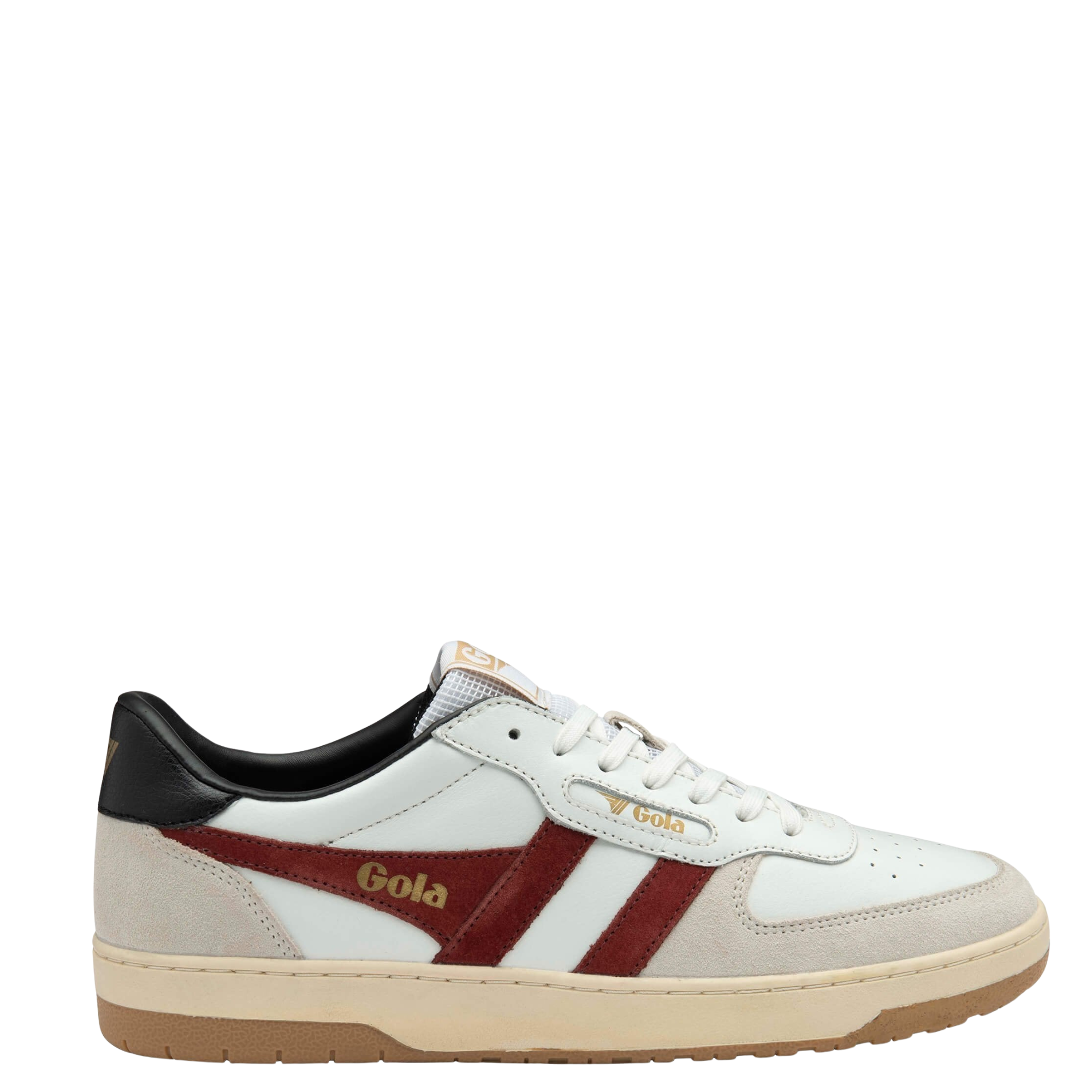 white gola men's hawk sneaker with red stripes on a white background