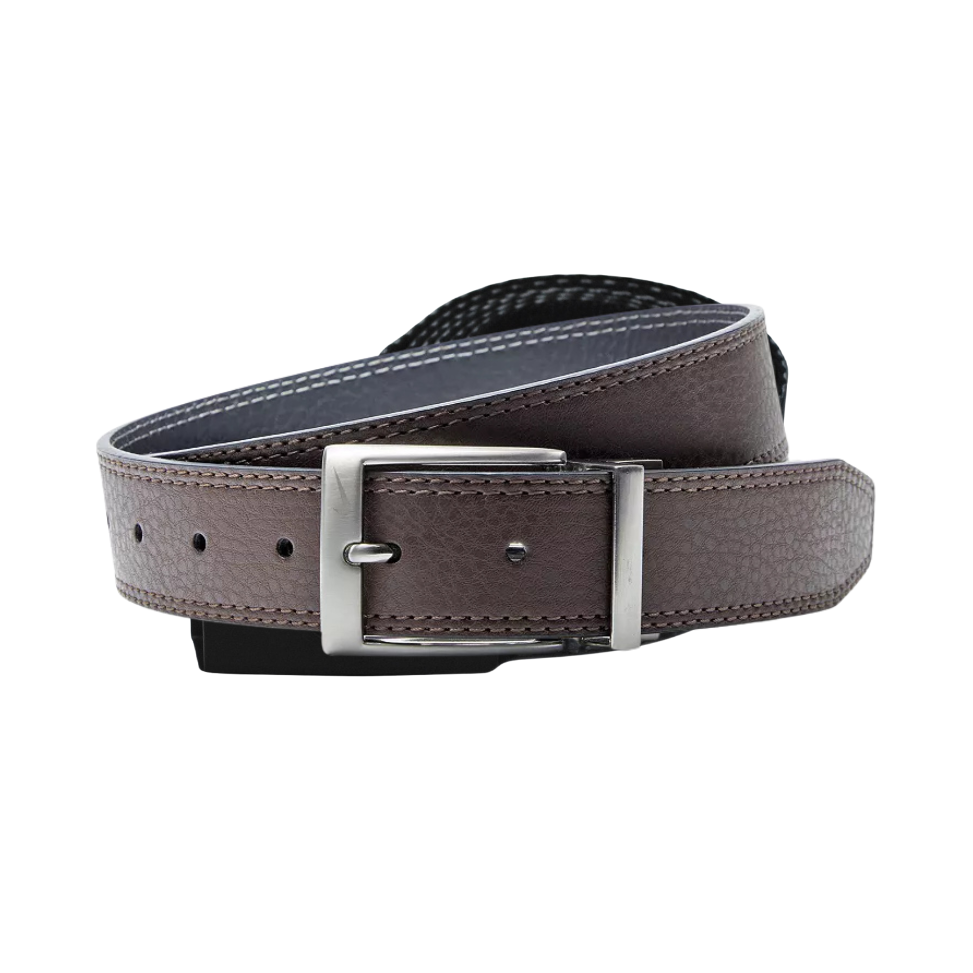 Brown nike leather belt with silver buckle on a white background