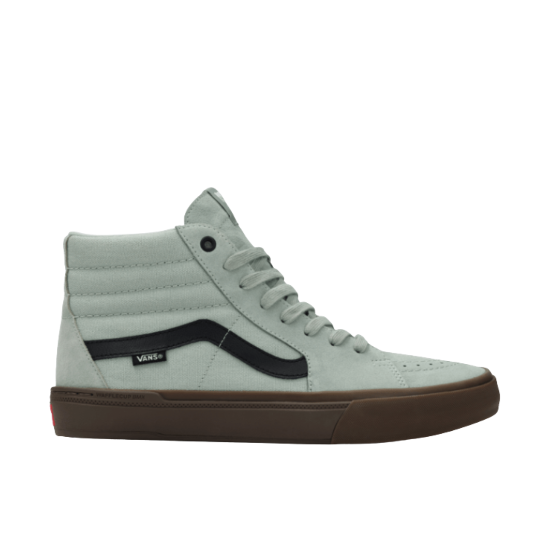 grey green vans men's bmx sk8-hi with black sidestripe and gum sole