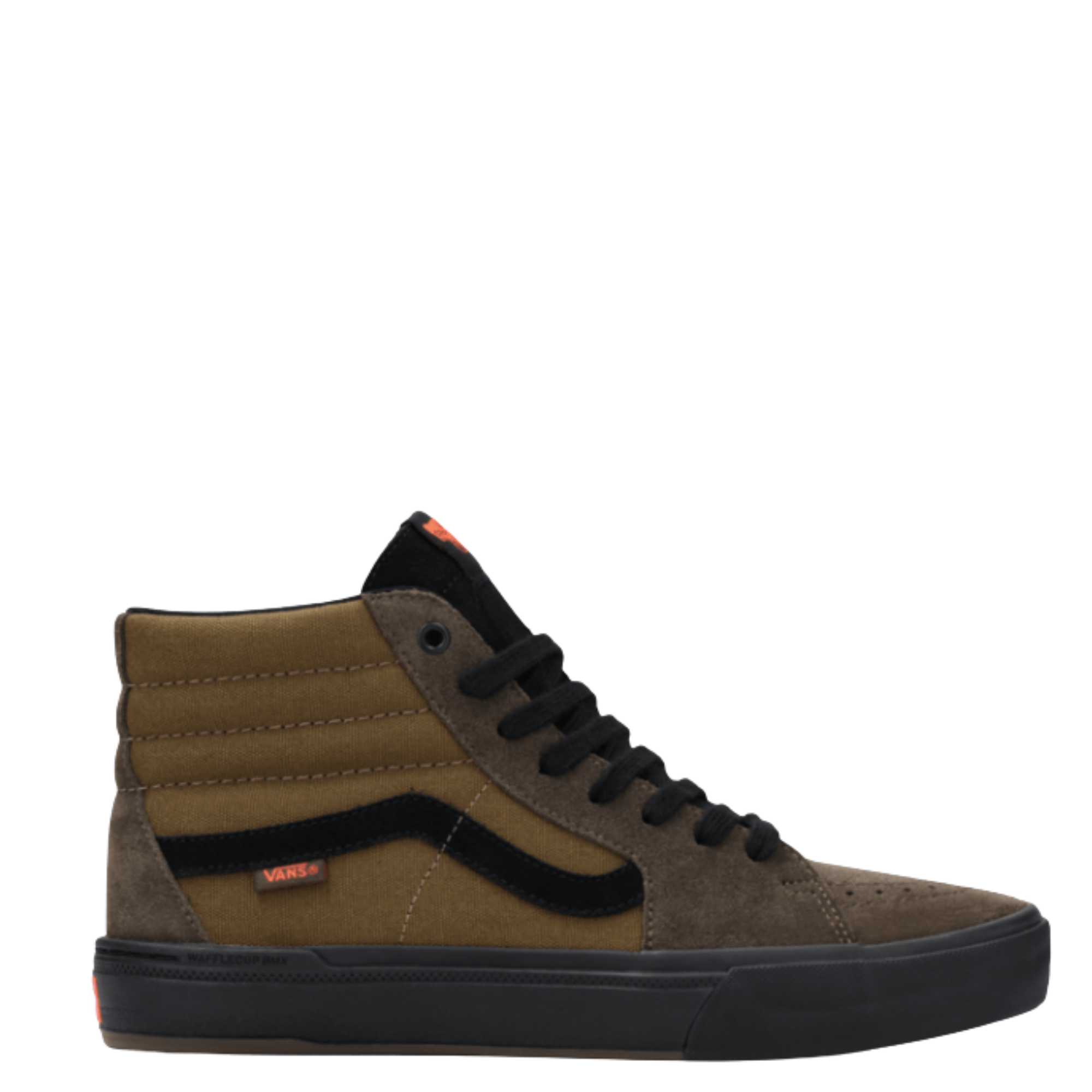 brown vans men's bmx sk8-hi with black stripe and sole