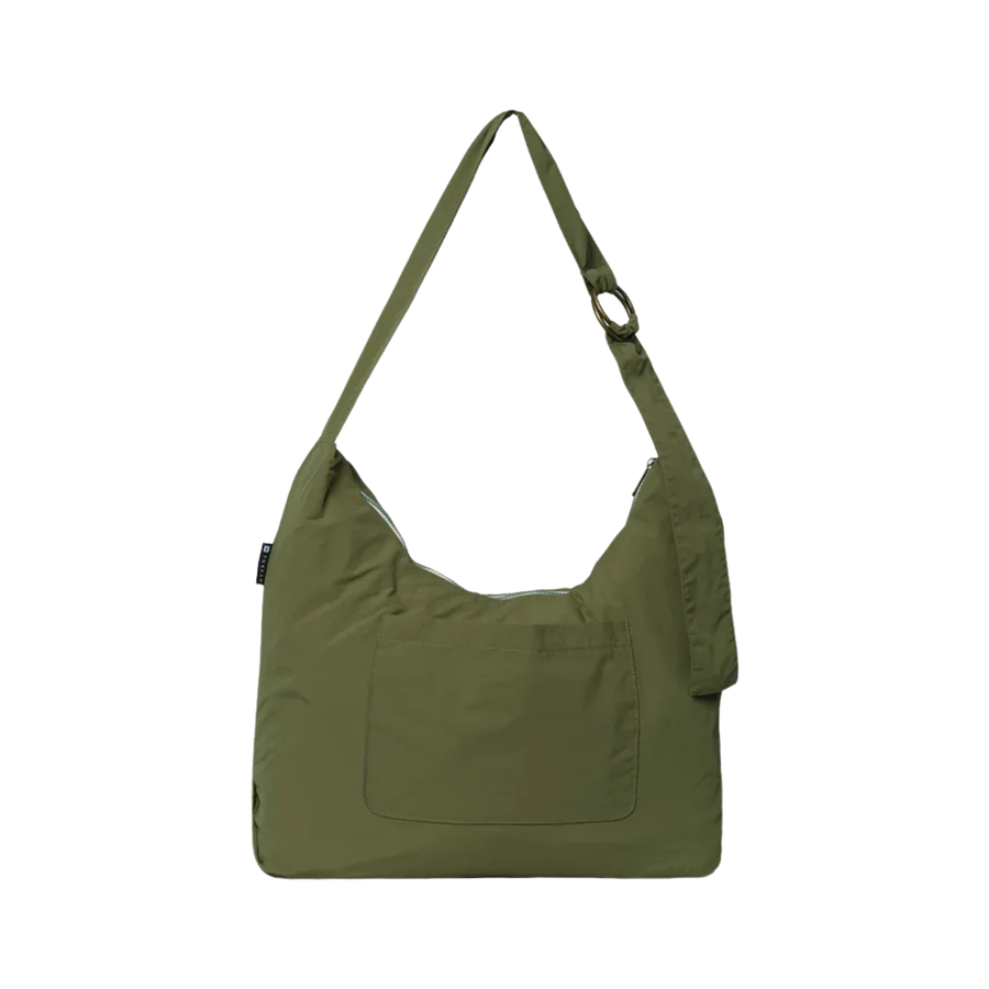 Green thread slouchy shoulder bag on a white background