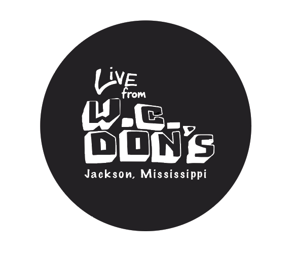 button with live from w.c. don's jackson mississippi in white ink