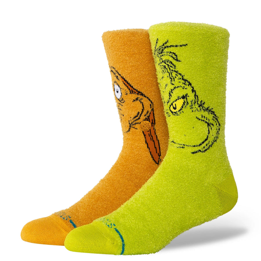 stance kids x dr seuss grinch and max crew socks one green and one orange