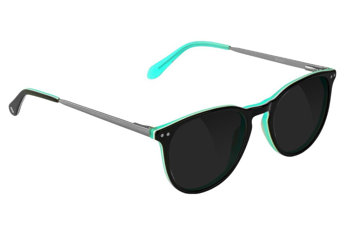 black glassy bennett plus sunglasses with teal backside