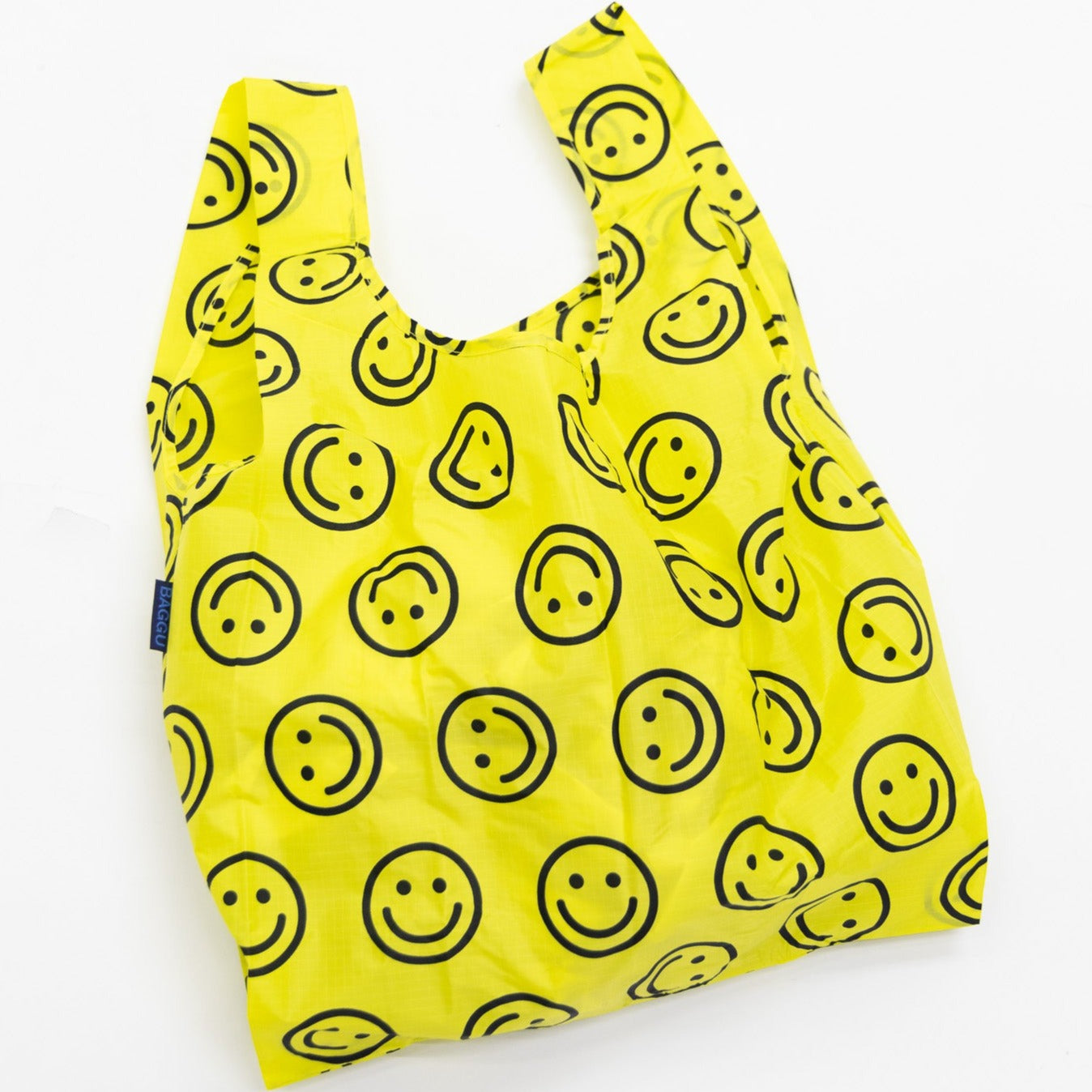 Baggu Standard Reusable tote Bag with yellow smiley face