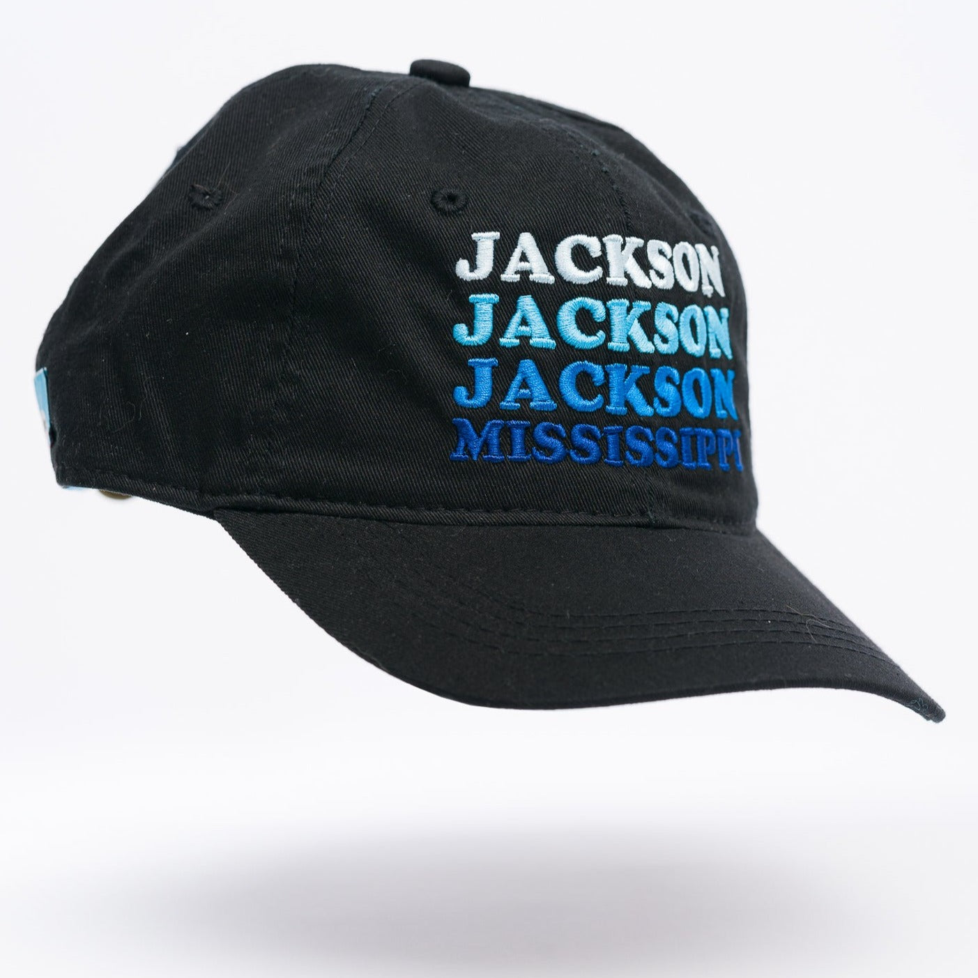 embroidered hat with blue cooper font jackson mississippi print