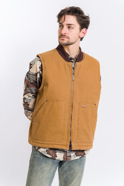 Dickies Stonewashed Duck High Pile Fleece Lined Vest - Stonewashed