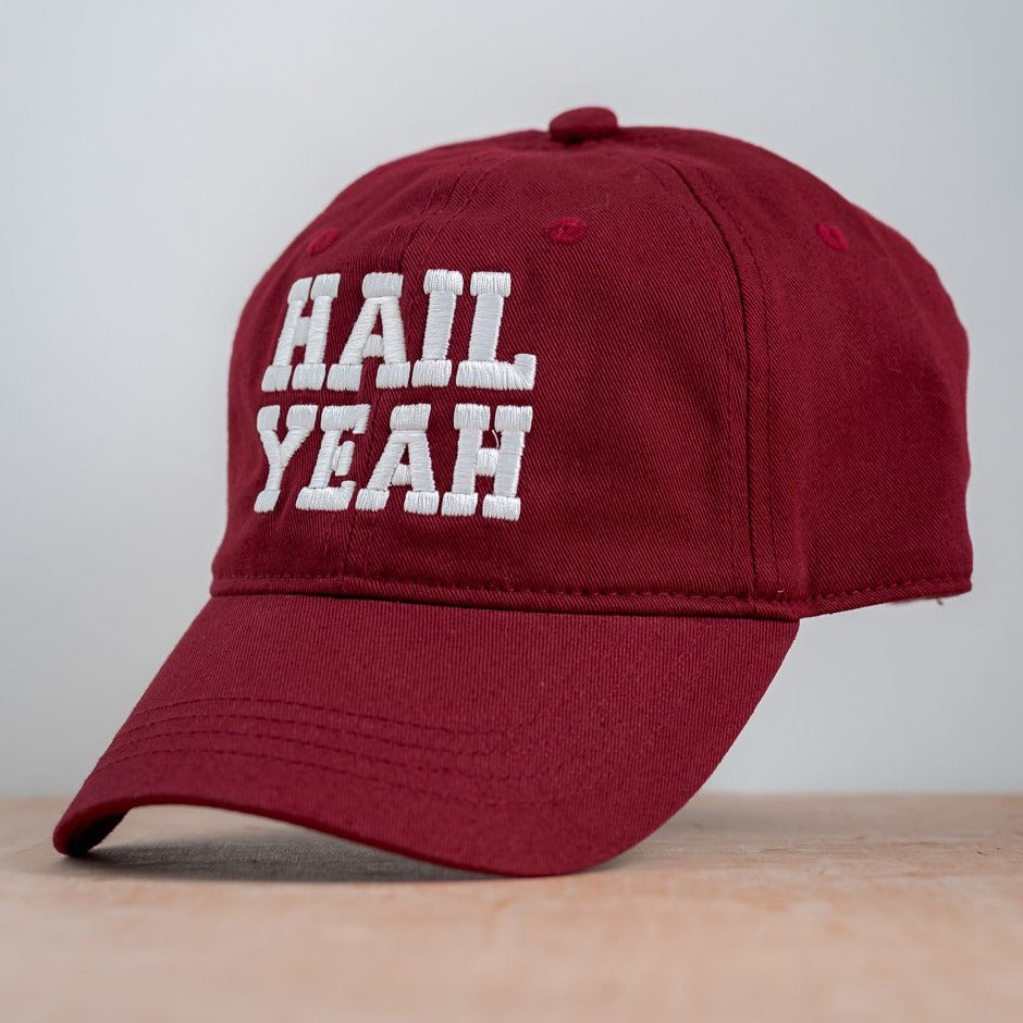 maroon and white hail yeah embroidered hat