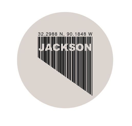 button  featuring a jackson mississippi coordinates barcode design