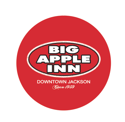 Button with Big Apple inn restaurant downtown Jackson logo