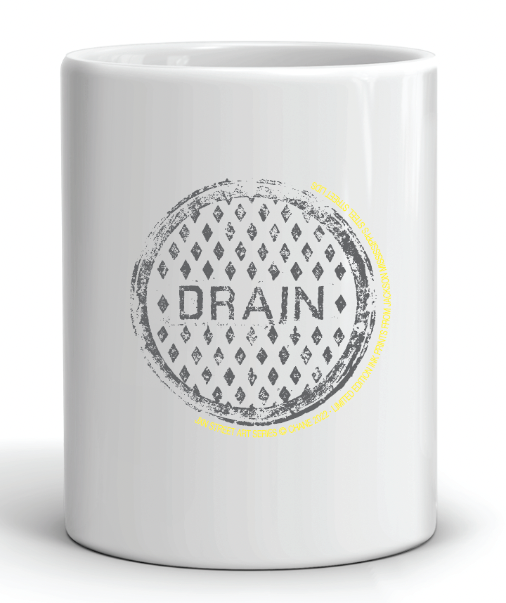coffee mug from the project chane jackson mississippi sewer lid street art series