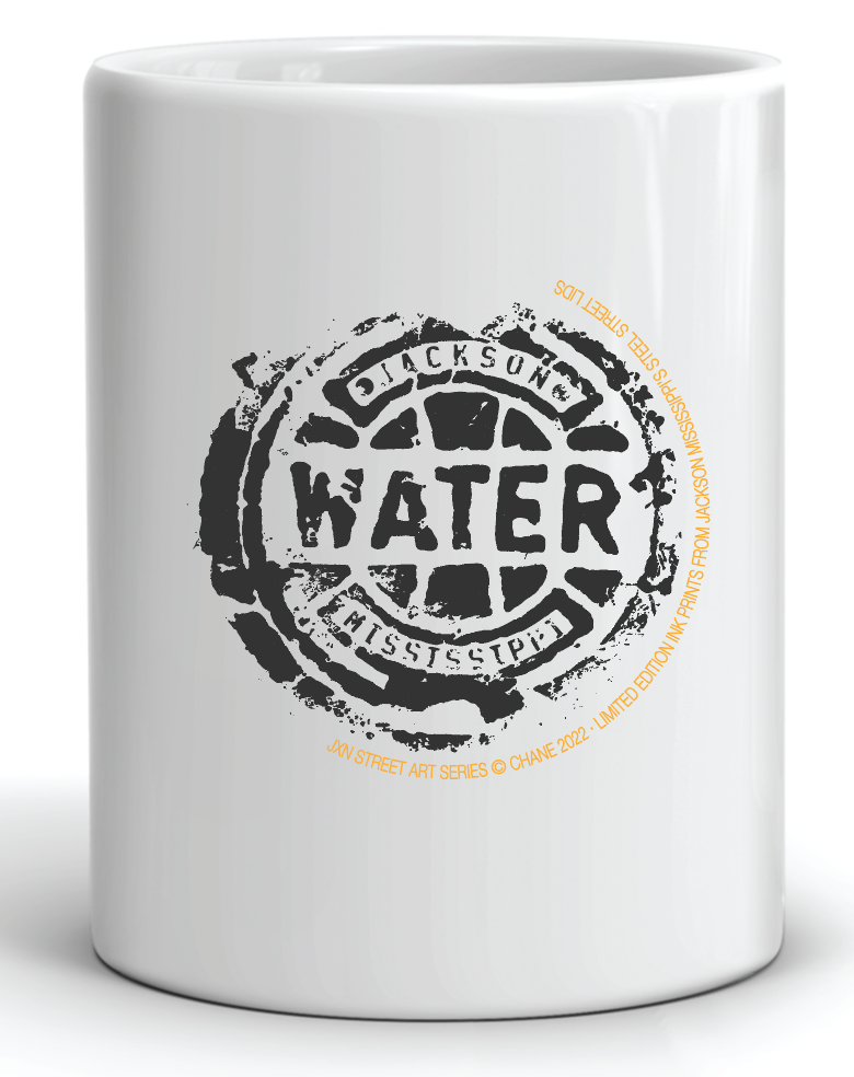 coffee mug from the project chane jackson mississippi sewer lid street art series