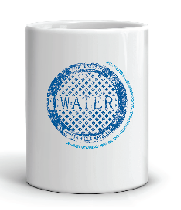coffee mug from the project chane jackson mississippi sewer lid street art series