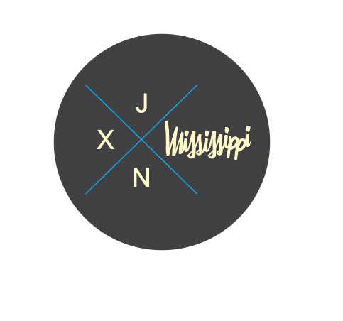 button featuring a large X and jxn (jackson) mississippi