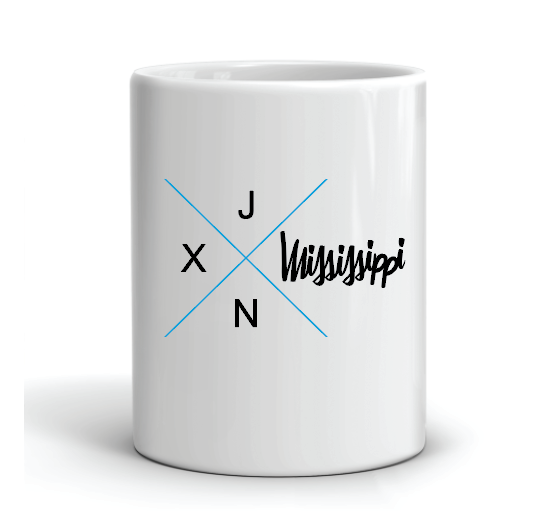 coffee mug featuring a large X and jxn (jackson) mississippi