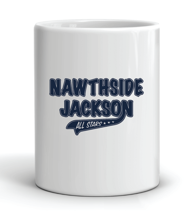 coffee mug featuring the slogan nawthside jackson all stars