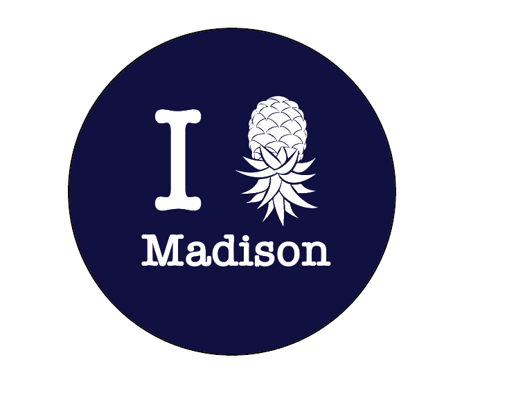 button featuring the slogan i swing madison mississippi with a pineapple instead of a heart