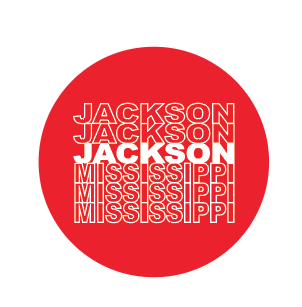 button featuring jackson mississippi written like the classic plastic thank you grocery bag